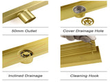 Brushed Gold Bathroom 800mm Strip Fence Long Shower Grate Floor Drain 50mm Waste V1233-LGWG02A800BG