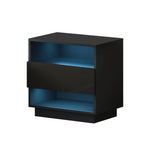 Artiss Bedside Table LED with 2 Shelves - HANA Black FUR-R-BS-LED-01-BK