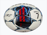 A black, red and blue graffiti football, made of PU, containing a pumpair needlenet bag, a gift V1102-HYZQ00C07