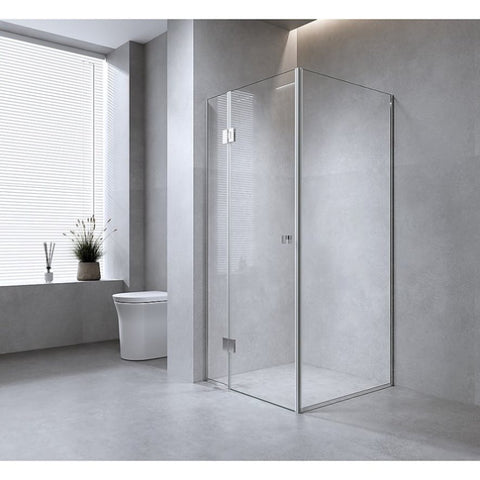 100x80cm Corner Frameless Shower Screen with Gold Channel and SS Hinges, Square Double Pull Handle V63-892531