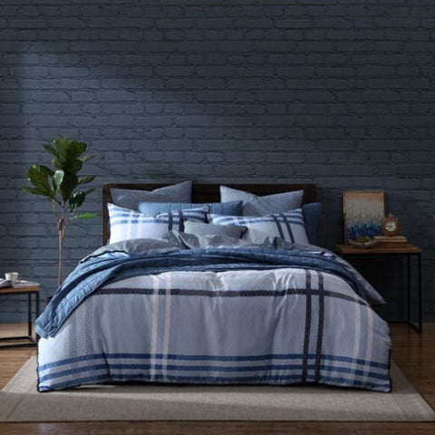 Logan & Mason Yarmouth Blue 250TC 100% Cotton Sateen Quilt Cover Set Queen V442-LED-QUILTCS-YARMOUTH-BLUE-QS