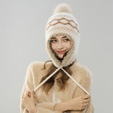 Women'S Knitted Hat Furry Ear-Flap Hat Pom-Pom Hat Winter Accessory Women'S - White - Size L V1347-939-76328-WHT-L