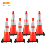 6Pack 36" Traffic Cones, Road Parking Cone with Black Weighted Base, PVC Orange Traffic V952-36INHDBJMLZ6PCS01V0