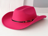 Western Cowboy Hat - Rose red Wide Brim Cowboy Hat with Leather-Look Band, Metal Rivet and Square V888-ELOSUNG57114-3