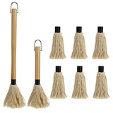 Long Handle BBQ Basting Mop Wooden Grill Brush With 6 Replacement Heads For Outdoor Grilling Cooking V1369-AZ3-W-14892