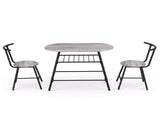 Artiss Oval Dining Table Set 3PC Space-Saving Bistro Kitchen Storage Wine Rack Grey DSET-D-OVAL-GR