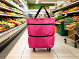 2-in-1 Foldable Shopping Cart with Wheels,Lightweight Oxford Cloth Rolling Tote Bag,Portable Grocery V1369-AZ3-W-14910