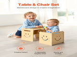 Montessori Weaning Table and Chair Set, 3 In 1 Wooden Toddler Table and Chairs with Chalkboard, V952-ETDNZY1708118E4HMV0