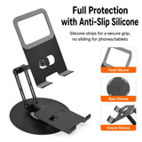 Aluminum Alloy Dual Device Stand for Phone Tablet, 360&deg Silent Rotation, Weighted Base 2KG Capacity, V1232-SJZJ-RHY-002