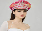 shiny rhinestone captain hat, unisex party hat, adjustable sequin hat, Mardi Gras hat, Valentine's V1106-129-88908-PNK-L