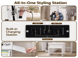 Artiss Dressing Table Vanity Desk Set Stool LED Charging Station White FUR-AG-DRESS01N-WH-AB