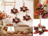 4 Pcs Mini Fall Wreath for Front Door, 13.8" Artificial Autumn Harvest Cabinet Wreath with Oak V1369-AZ3-W-24054