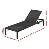 Gardeon Sun Lounge Outdoor Lounger Aluminium Folding Beach Chair Wheels Black FF-LOUNGE-ALU-WHEEL-BK