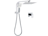 WELS Chrome Square Dual Rain Shower 8" Head 3 Mode Handheld Diverter Wall Arm Mixer Set V1233-HS002M4CKSS108A702KSQ201CR