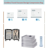 Cordless Travel Vacuum Storage Compression Bag Set - 6 Pack & 9Pack, 3 Sizes, USB Rechargeable V1366-AZ2-W-10916