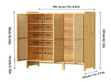 Modern Bamboo Shoe Rack Storage Cabinet with 3 Woven Rattan Doors, 5-Tier Shoe Organizer Shelf V767-JJ-ZZ1761