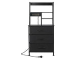Levede Bedside Table with Charging Station 3 Drawer RGB Light Night Stand Black NI1101-BK-AU