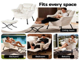 Artiss Armchair Accent Chair Ottoman Lounge Footrest Velvet White UPHO-I-ARM01-FS-WH