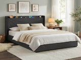 Artiss Queen Bed Frame Gas Lift Storage Bed with Charging Ports Upholstered Geometric Headboard BFRAME-G-MORFEI-Q-BK-ABC