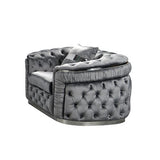 1 Seater Sofa Grey Velvet Fabric Solid Wood construction Silver Stainless Steel Trim V43-SOF-DUK1SGR-S