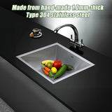 440x440mm Handmade Stainless Steel Undermount / Topmount Kitchen Laundry Sink with Waste V63-819513