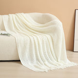 White Elegant Openwork Knitted Throw with Tassels - 127x180cm Large Decorative Soft Sofa V888-ELOSUNG48989