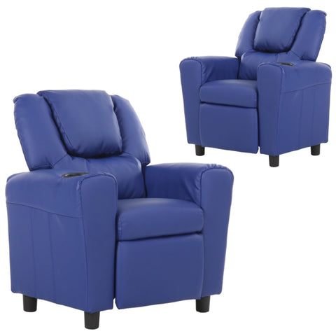 Set of 2 Oliver Kids Recliner Chair Sofa Children Lounge Couch PU Armchair Blue V563-75609-BLUE-2CHAIRS