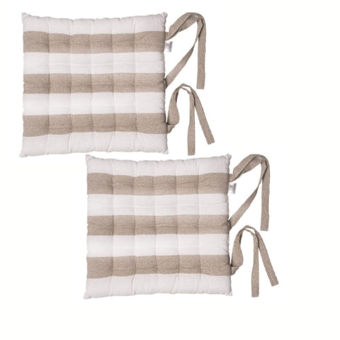 Rans Set of 2 Alfresco Cotton Chair Pads 40x40 cm - Striped Bleach Sand V442-RAN-CUSHION-CHAIRPADSTR-BLEACHSAND-SQ