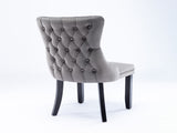 4x Velvet Upholstered Dining Chairs Tufted Wingback Side Chair with Studs Trim Solid Wood Legs for V226-SW8809GY-2