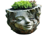 Goddess Face Flower Pot - Resin Succulent with Drainage Hole - Decorative Head V1366-AZ2-W-16442