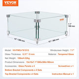 Gas Fire Pit Wind Guard for Square Fire Table, 380 x 380 x 180 mm Clear Tempered Wind Guard for V952-HKFFZGHBLZFX8PISWV0