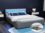 Artiss Bed Frame Double Size LED Gas Lift Grey COLE BFRAME-E-COLE-D-GY-ABC