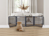 Wooden Pet Gate Dog Fence Retractable Grey 600x 3MM PT1060-4-GY