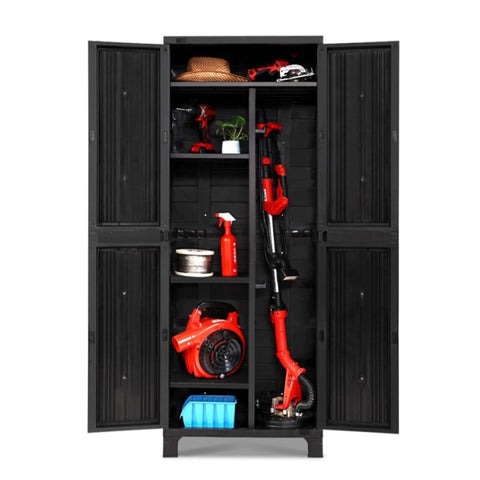 Gardeon Outdoor Storage Cabinet Box 173cm Lockable Cupboard Sheds Garage Adjustable Black OSC-CABI-H1D-BK