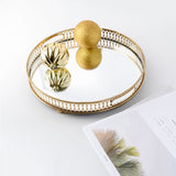 SOGA 32cm Gold Round Ornate Mirror Glass Metal Tray Vanity Makeup Perfume Jewelry Organiser with PLATEHJ1184