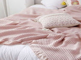 Cotton Waffle Blanket - Pink Textured Throw 110x160cm for Sofa, Office and Travel Use V888-ELOSUNG54959-4