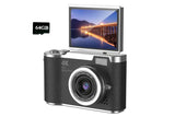 HD 1080P Flip Screen Retro Digital Camera 2.4-inch Display with 64GB TF Card - Black V1263-JX-6746-1
