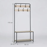 CARLA HOME Hall Tree Coat Rack with Bench - 8 Hooks - Brown - Rustic - Garment Rack V178-36438
