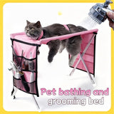 Foldable Pet Grooming Table for Cats and Small Dogs, Multi-functional Care Station with Mesh Bed, V1341-ZY-TK4YMV6X-BEIGE