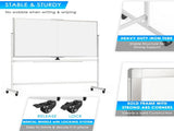 CARLA HOME Double-Sided Magnetic Whiteboard 120x90cm with Wheels, Reversible Design for School, V178-36222