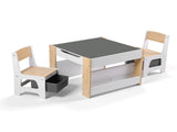 Keezi Kids Table and Chair Set, 4 in 1 Wooden Activity Table with Bookcase, Storage Box and KTC-G-BS-NT
