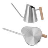 Watering Can with Long Spout Rustproof Stainless Steel Watering Pot with Wooden Handle for Garden V1294-YM0703-3111230098013