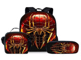 Style 7 3 Piece Spider Print School Bag Set - Large Capacity Polyester Backpack, Insulated Lunch Bag V888-ELOSUNG56268-3