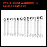 12Pc Ratchet Spanner Set Metric Open & Ring Wrenches 8-19mm CR-V + Rolling Bag V465-NO-SKU-1675062128987340801