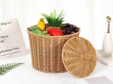 Imitation Rattan Storage Bask With Lid Large Capacity Multi-Purpose Woven Organizer Dirty Clothes V1370-AZ4-09298