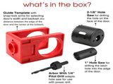 9-Piece Hinge and Door Lock Installation Kit with Adjustable Locator Template, Hole Saws and Drill V1341-ZY-NDX85Q87-RED