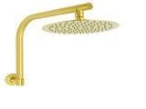 WELS Brushed Gold 8" Round Shower Head Brass 360 Swivel Gooseneck Wall Arm Set V1233-A619GKSR108G