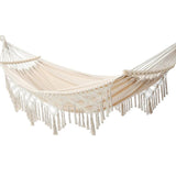 2-Person Bohemian Hammock with Fringes, 500 lbs Capacity, Cotton, Portable for Garden Patio Camping, V1188-MS-325-0987
