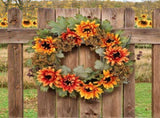 Fall Plastic Hanging Ornament with Sunflowers, Berries and Flowers, Reusable Decoration for Front V1366-AZ2-W-16033
