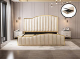 Elegant Luxury King Size Bedframe in Beige with Gas Lift Storage Velvet Fabric Golden Trim V357-STARSHINE-KING-BEIGE